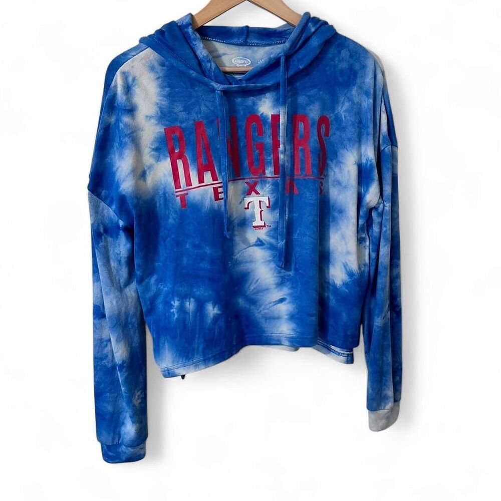 Texas Rangers Blue and White Tie-Dye Cropped  Hoodie